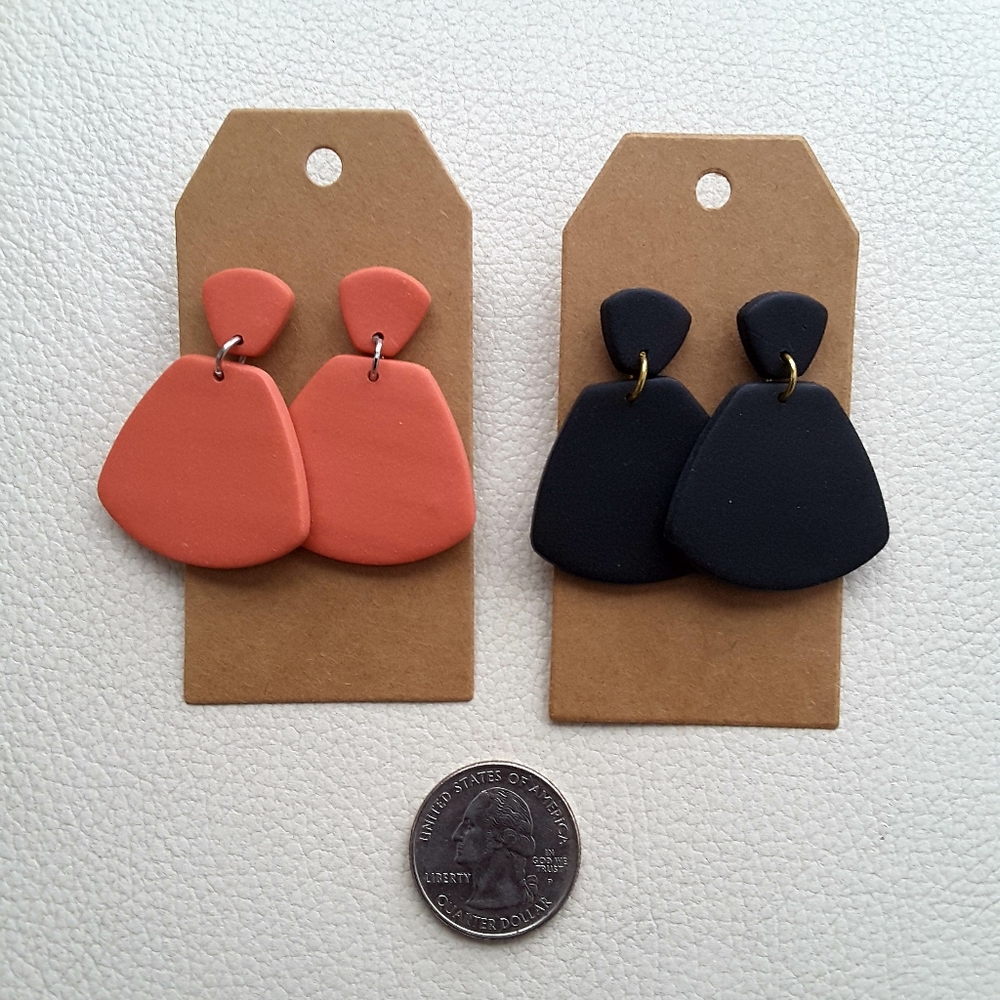 Polymer Clay Earrings, Black and Rust Red, Set of 2 Pairs